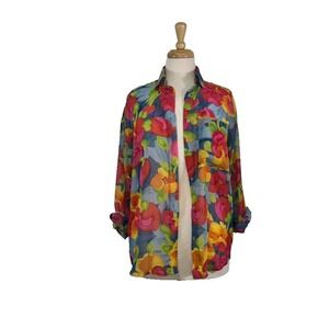 Martinique, VTG, Floral,‎ Sheer, Button Up, Multi Color